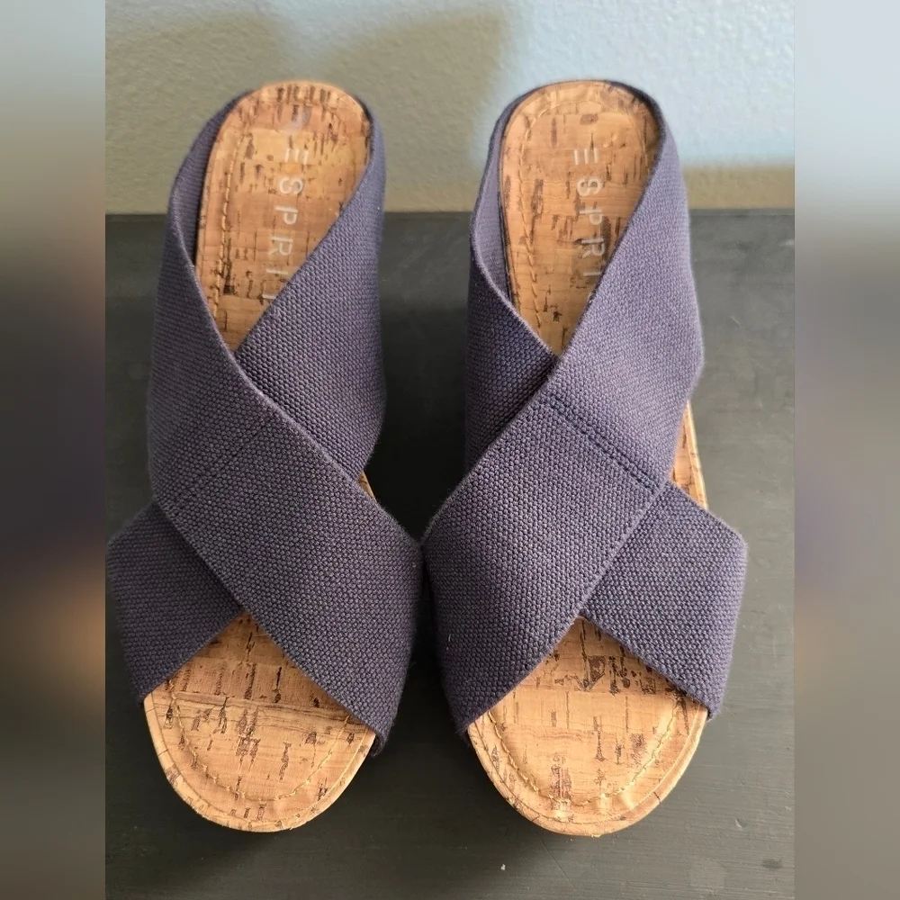 Espirit Oceane Navy Wedge Sandals Size 7
